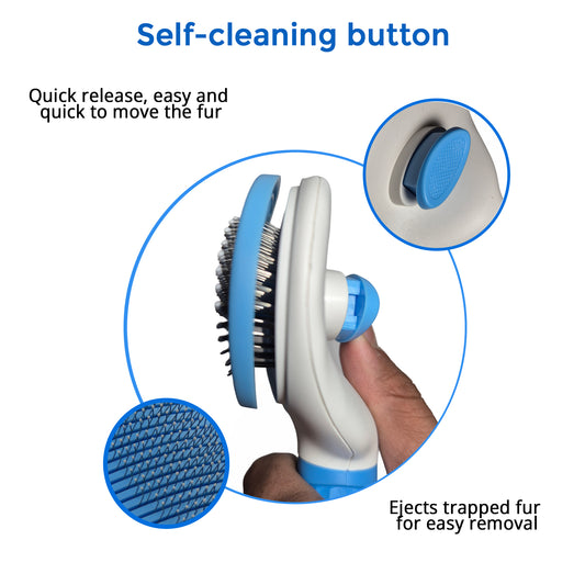 Shopet Easy to Clean Sleeker-Oval Thin Pin Pet Grooming Slicker Brush with Push Button (Blue, 19.5x10.5cm) – Dog, Cat, Rabbit Grooming Brush for Furry Pets All-in-One Shedding Tool